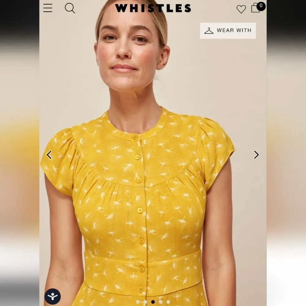 Whisltes Isla Dandelion Midi Dress Yellow Button Front Size 10
